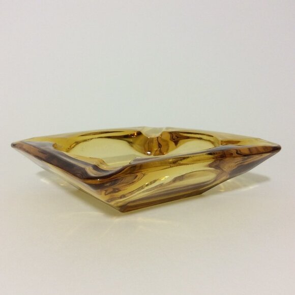 VINTAGE amber glass ashtray 6" square heavy - Picture 5 of 12